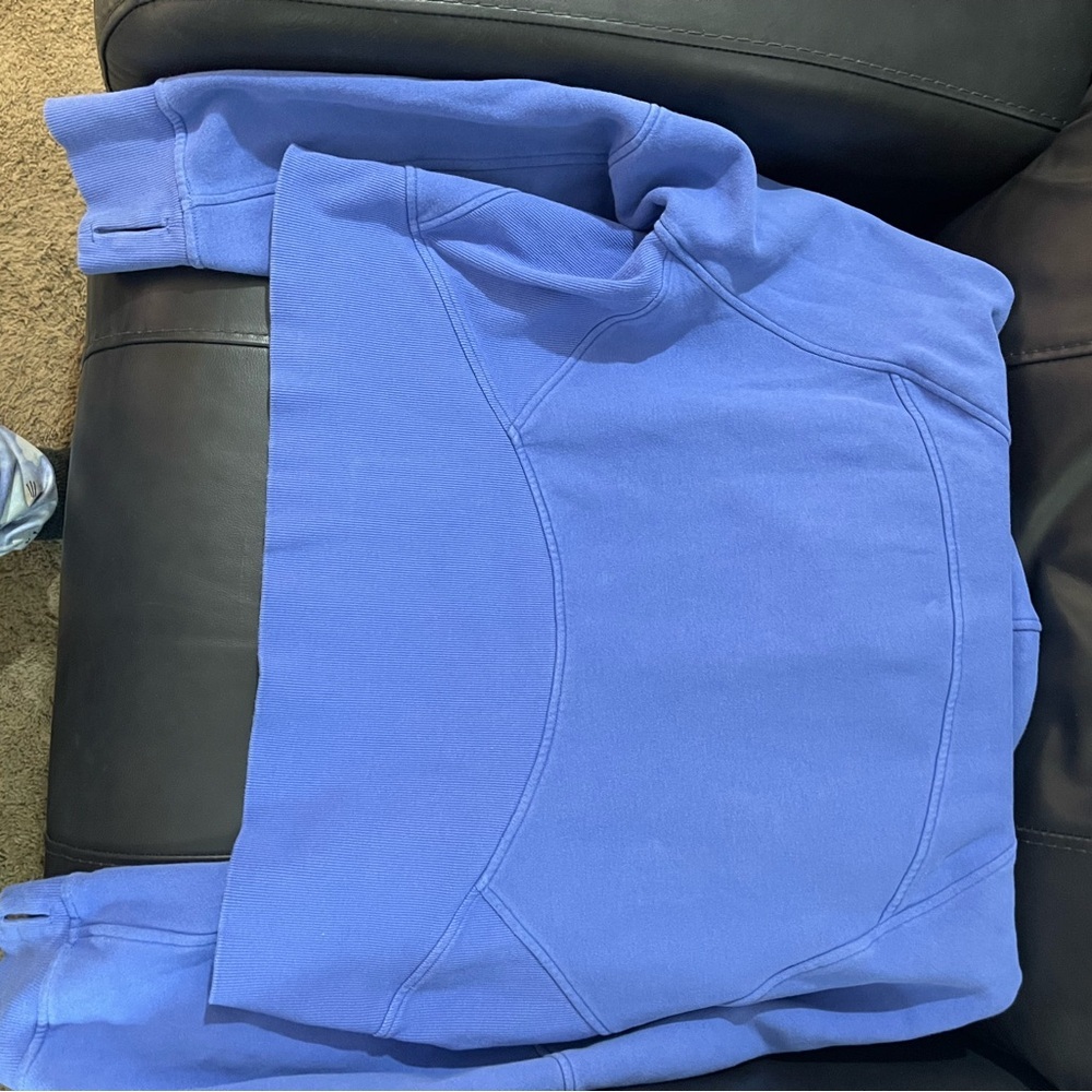 Lululemon scuba BEAUTIFUL Blue Half-Zip Cropped Hoodie XL XXL soft, thumb holes - Picture 7 of 14